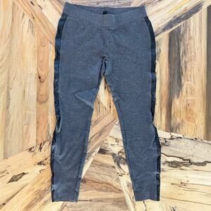 White House Black Market Gray Ponte Leggings w/ Faux Leather Side Stripe, Small